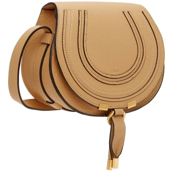 ❌SOLD❌ NEW CHLOE MARCIE TAN LEATHER SMALL SADDLE CROSSBODY BAG PURSE NWT - Picture 3 of 16